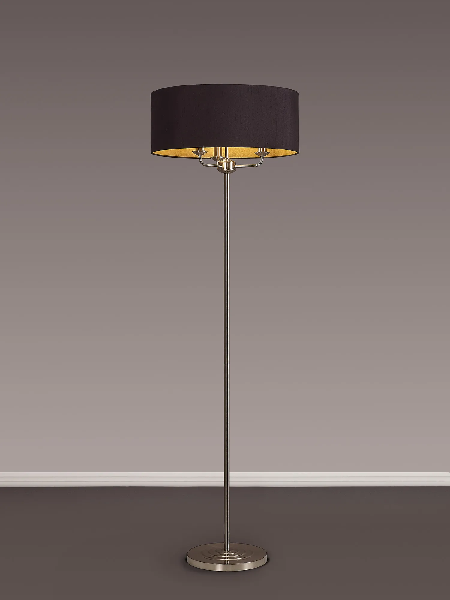 Banyan 45cm 3 Light Floor Lamp Satin Nickel; Midnight Black DK0933  Deco Banyan SN BL/GR